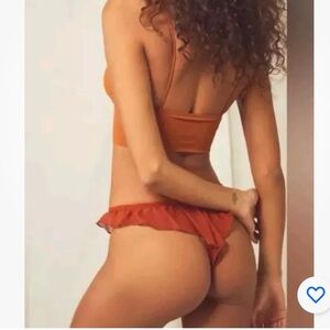 NWT We Are HAH Free People Fly Girl Mesh Thong‎ Panty Ruffle Bronze Size XL